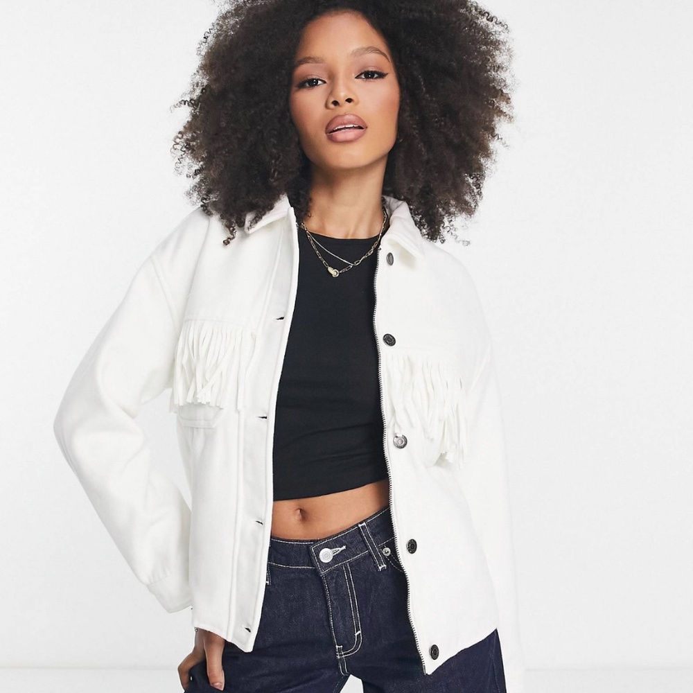Levi's Cream Vegan Wool Fringed Western Jacket